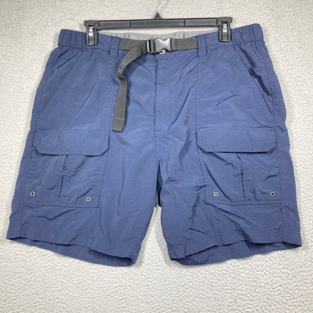 North River Cargo Shorts Mens 40 Navy Blue Ripstop Nylon Belted Hiking Utility